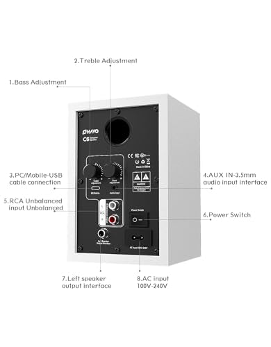 OHAYO 60W Computer Speakers, Bluetooth 5.3, Stereo 2.0, 1 Pair, White - color: White