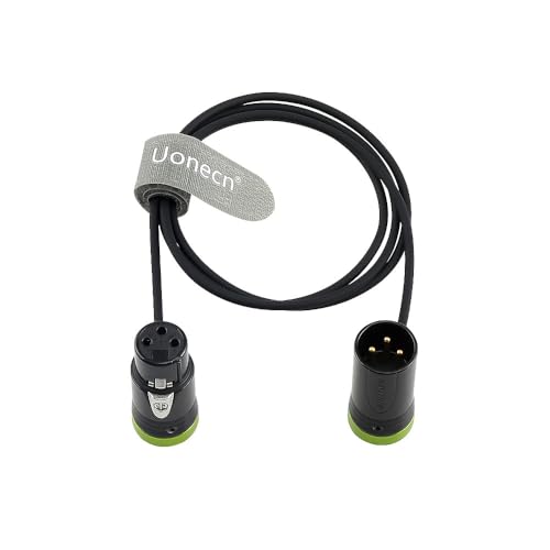 Uonecn Low-Profile XLR 3 Pin Male to Female Cable Original Connector Balanced Microphone Audio Cord Sommer SOD-14, Right Angle Short XLR Green 1M