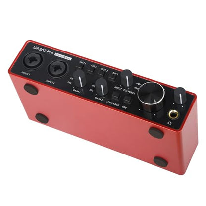 USB Audio Interface for Computer Recording Music(Red), 2 Channel Guitar Audio Interface, 32Bit/192kHz Podcasting Streaming with 48V Phantom Power