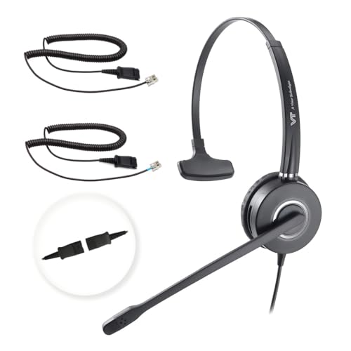 Telephone-Headset with Noise-Cancelling Microphone – Call Center Quick Disconnect (QD) Headset with RJ09 Cables, compatible with Yealink, Grandstream, Polycom, Snom, Fanvil, and Mitel Phones (Mono) - size: Mono