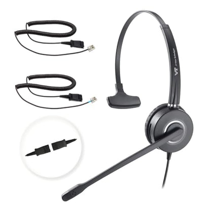 Telephone-Headset with Noise-Cancelling Microphone – Call Center Quick Disconnect (QD) Headset with RJ09 Cables, compatible with Yealink, Grandstream, Polycom, Snom, Fanvil, and Mitel Phones (Mono) - size: Mono