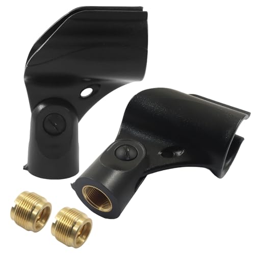 2 Pack Universal Microphone Clip Holder | Suitable Handheld Microphones, 5/8" Male to 3/8" Female Adapter, Compatible Mic Stand, For Musicians/Performers - size: 2 Clips (No adjustment knob)