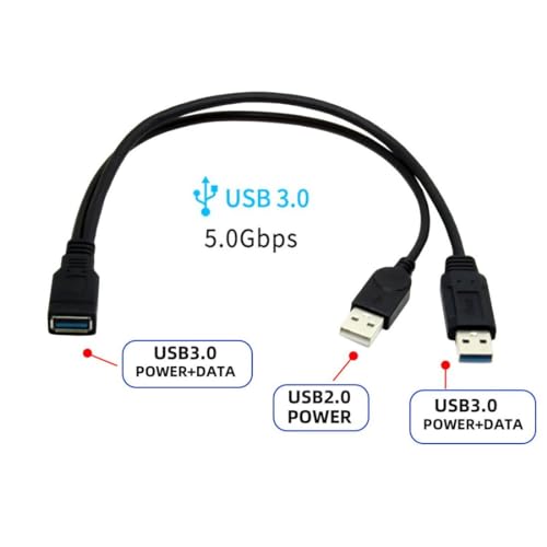 chenyang USB 3.0 Splitter Y Cable USB 1 Female to 2 Male Extra Power Data Extension Cable for 2.5" Mobile Hard Disk - color: USB 1 Female to 2 Male