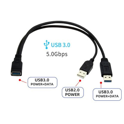 chenyang USB 3.0 Splitter Y Cable USB 1 Female to 2 Male Extra Power Data Extension Cable for 2.5" Mobile Hard Disk - color: USB 1 Female to 2 Male