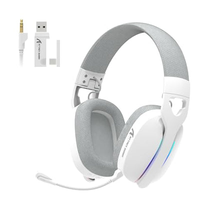 ATTACK SHARK L90 Over-Ear Wireless Gaming Headphone with Mic - White | 2.4GHz/Bluetooth/Wired, 40mm Driver, 7.1 Surround Sound, Foldable, Ultra-Light, RGB, Customizable, Ergonomic, for PS4/PS5/PC - color: WHITE