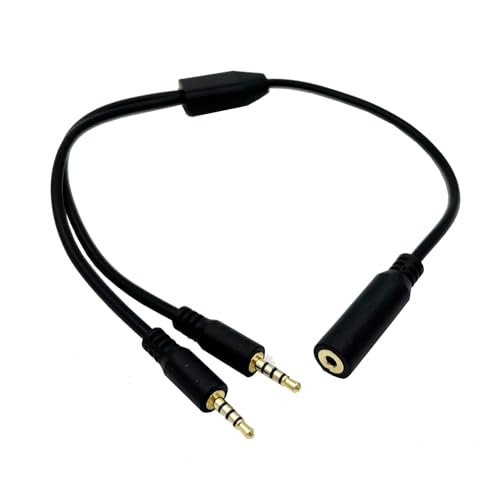 2.5mm Y Splitter Audio Cable, 2.5mm Female to Dual Male Aux Headset Headphone Audio Cable TRRS 4 Poles Stereo Adapter 2Pack, Black, 30CM