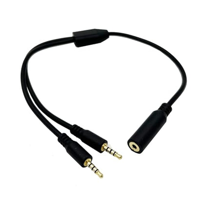 2.5mm Y Splitter Audio Cable, 2.5mm Female to Dual Male Aux Headset Headphone Audio Cable TRRS 4 Poles Stereo Adapter 2Pack, Black, 30CM