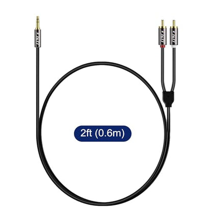 J&D 3.5mm to RCA Cable, Gold-Plated 3.5mm Male to 2RCA Male Stereo Audio Adapter, Heavy Duty Shielded Aux Cable for Home Theater, Speakers, Turntable, TV, Soundbar, 2 Feet - size: 2 Feet