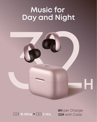 Soundcore AeroClip by Anker, Open-Ear Earbuds, Clip-On Headphones, Adaptive Comfort, Clear Calls with 4 Mics and AI, Stable Fit, 12mm Drivers for Powerful Bass, Hi-Res, Open-Ring Design | Ultra-Comfort for Running Workout, Stable, Power Bass, Hi-Res, 32H