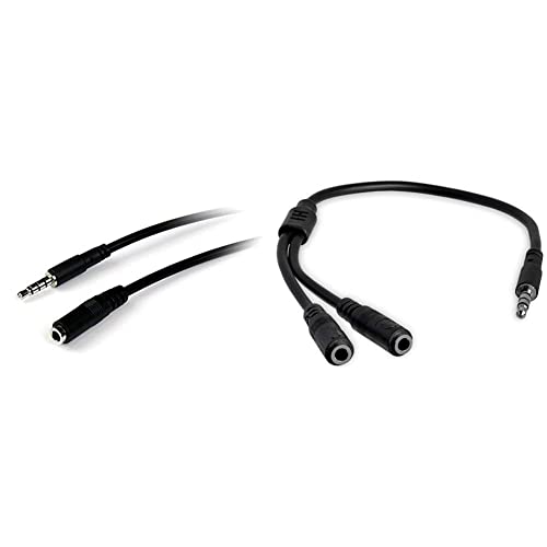 StarTech.com 1m 3.5mm 4 Position TRRS Headset Extension Cable & StarTech.com Headset Adapter, Microphone and Headphone Splitter - Black