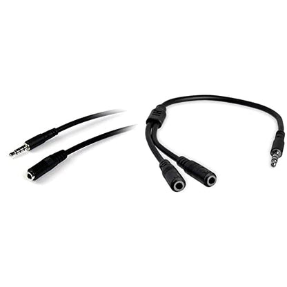 StarTech.com 1m 3.5mm 4 Position TRRS Headset Extension Cable & StarTech.com Headset Adapter, Microphone and Headphone Splitter - Black