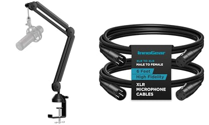 InnoGear Mic Stand with Cable Management & 2 Pack 6 Feet Male to Female XLR Mic Cables for Effector, Phantom Power, DMX LED, Amplifier, Sound Card, Speaker, Mic, Audio Mixer, DSLR Audio Recorder