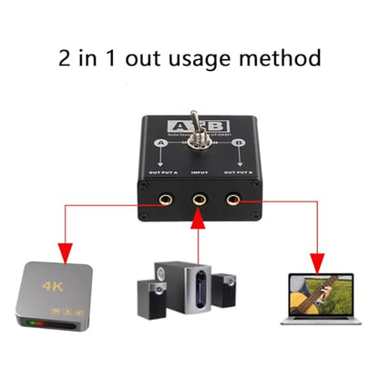 Portable 3.5mm Sound Selectors Switching 1 in 2 Out Multiple Device Connection for Studio Applications Passive Sound Switching Box
