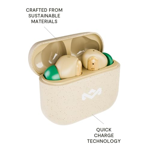 House of Marley Little Bird True Wireless Earbuds, Touch Controls, Built-in Mic, 24 Hours Playtime with Case, USB-C Quick Charge, Sustainable Materials, Movie and Gaming Mode, Cream | Earphones with integrated microphone, 24 hours of battery life, In-ear