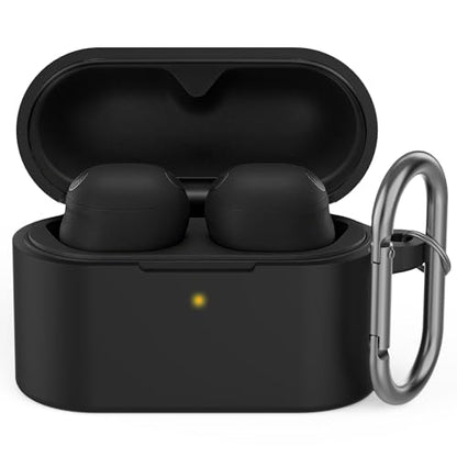 AhaStyle Silicone Case for Sony WF-1000XM6 (2026) Accessories, Black | with Carabiner, LED Visible, Skin-Friendly Soft Touch, Full Protection, Shockproof, Wireless Charging, for Men Women - color: Black
