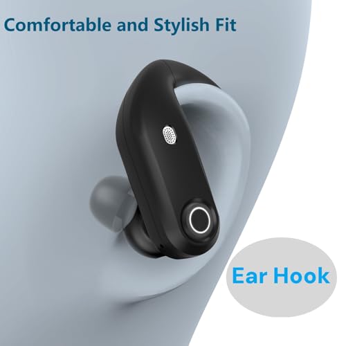 Open Ear Earpieces, Bluetooth Headphones Sport Earbuds with ENC Noise Canceling Mic,Headphones with Charging Case Waterproof,LED Display Hand-Free Earphones for Running/Workout/Business/Trucker/Driver