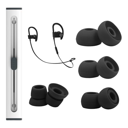 hopopwer Replacement Silicone Earbuds Tips for Powerbeats 3 Powerbeats 2, 4 Pairs Earbuds Silicone Ear Tips Set - Small, Medium, Large and Double Flange (Black with Pen) - color: Black with Pen