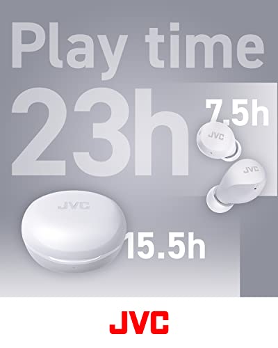 JVC Compact and Lightweight Gumy Mini True Wireless Earbuds Headphones, Long Battery Life (up to 23 Hours), Sound with Neodymium Magnet Driver, Water Resistance (IPX4) - HAA6TW (White) - color: White, size: Compact