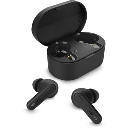 PHILIPS TAT1108 Wireless Earbuds,True Wireless Headphones,Powerful Bass with 6 mm Driver,Clear Call with AI Mic,15-Hour Battery Life,Bluetooth v5.3,IPX4 Rating,Ergonomic Design for Comfort,Black - size: With tips, style: T1108|Slim design