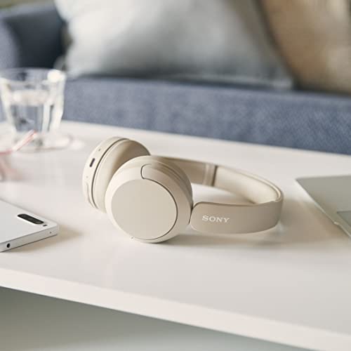 Sony WH-CH520 Best Wireless Bluetooth On-Ear Headphones with Microphone for Calls and Voice Control, Up to 50 Hours Battery Life with Quick Charge Function, Includes USB-C Charging Cable - Beige - color: Beige