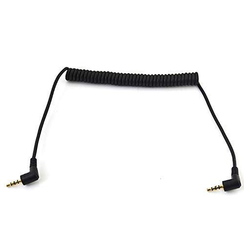 Coiled Stereo Audio Cable, (1PCS) 90 Degree Right Angle 3.5mm Male to Male Jack 4 Pole TRRS Extension Aux Audio Coiled Spiral Cable(TRRS M/M)