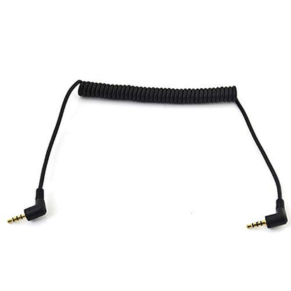 Coiled Stereo Audio Cable, (1PCS) 90 Degree Right Angle 3.5mm Male to Male Jack 4 Pole TRRS Extension Aux Audio Coiled Spiral Cable(TRRS M/M)
