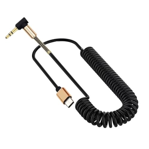 ZHANGLH Spring Spiral Coiled USB C to 90 Degrees 3.5mm Extension Headphone Audio Aux Ja-ck Stereo Cord Car Cable for Smartphone Device