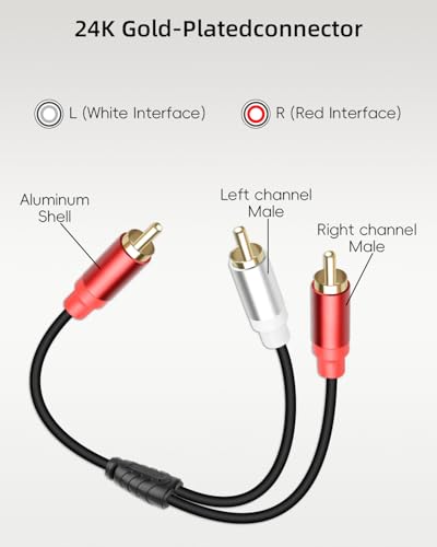 Short RCA Y Splitter Cable,1 RCA Male to 2 RCA Male Stereo Cable | Audio Extension Cable for Speaker,Subwoofer,Amplifier,Stereo System,Home Theater,2Pack(0.3M/1FT) - size: 1M to 2M