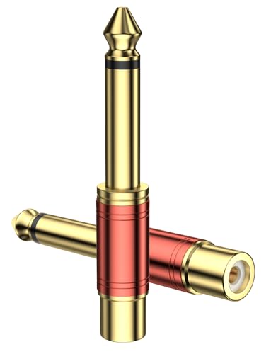 RCA to 1/4 Inch Adapter 2-Pack | 6.35mm TS Male to RCA Female Audio Connector, 24K Gold Plated, Red - color: Red - 2 Pack