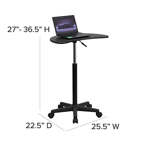 Flash Furniture Mobile Sit-to-Stand Laptop Desk, Black | Heavy Duty Nylon Base, Dual Wheel Casters - color: Black