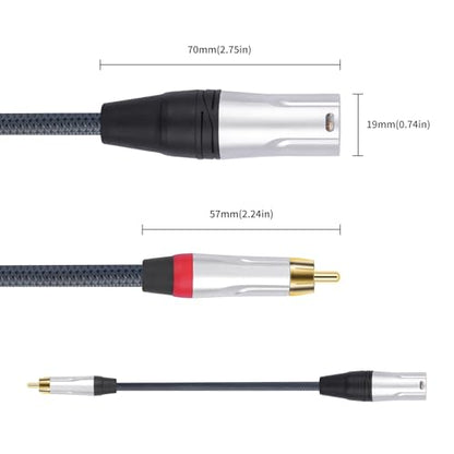 RCA Male to 3Pin XLR Male Audio Cable,Balance XLR to Unbalanced RCA Mixer Audio Cable,24K Gold-Plated Plug/Heavy-Duty zinc Alloy Shell/Braided Shielded Cable-2 Pack 3Feet - color: RCA M To XLR M, size: 3FT