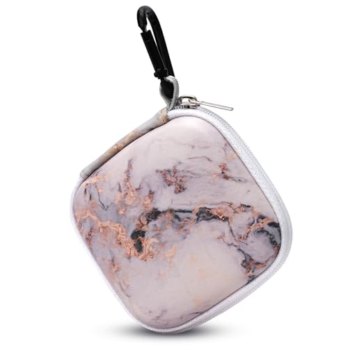 Unique Patterned Portable EVA Earbud Case with Carabiner | Printed Earbud Holder With Sturdy Carabiner, Multi-Use Storage For Earphones, Headphones, SD Cards & Small Electronic Chips - color: Grey marble