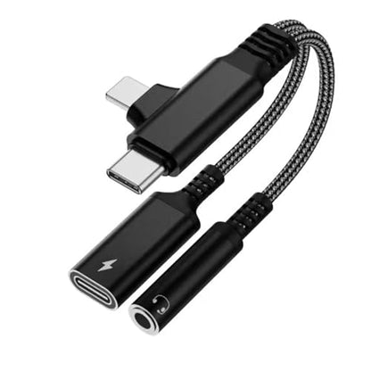 2 in 2 Light-ning USB C to 3.5mm Headphone and Charger Adapter, [MFi Certified] USB C to Aux Audio Jack with PD 60W Fast Charging Dongle, Headphone Adapter for i-Phone 16/15 14/13 Pro Max, Galaxy