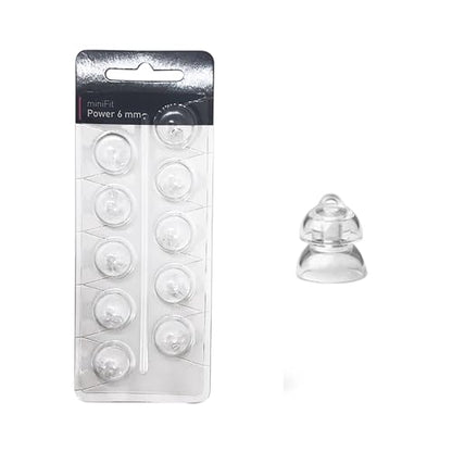 MiniFit Power Domes for Oticon Hearing Aids, 6mm, 20 Pieces | Soft silicone, fits Oticon Opn, Nera, Alta and RITE models, not for Corda tubes, includes cleaning brush and cloth, 2 packs - size: 6MM