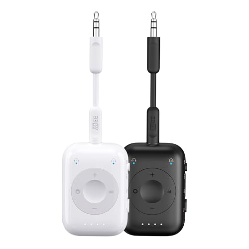 MEE audio Connect Air Pro (2 PACK) Bluetooth Wireless Audio Transmitter & Receiver for AirPods or Bluetooth Headphones, 2-in-1 Adapter with Detachable Cable for 3.5mm devices on Airplanes, Black&White - color: 2PK Black+White, style: Connect Air Pro