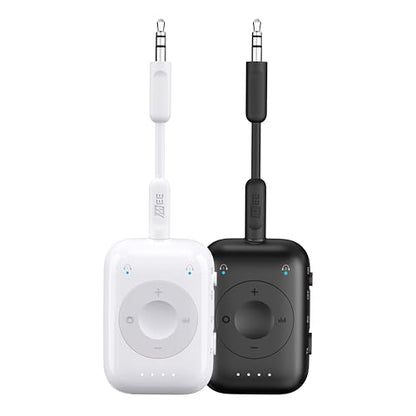 MEE audio Connect Air Pro (2 PACK) Bluetooth Wireless Audio Transmitter & Receiver for AirPods or Bluetooth Headphones, 2-in-1 Adapter with Detachable Cable for 3.5mm devices on Airplanes, Black&White - color: 2PK Black+White, style: Connect Air Pro