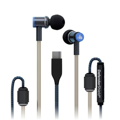 DefenderShield Air Tube Stereo Earbuds USB-C - Universal Acoustic Wired Headphones with Mic & Volume Control - style: USB-C