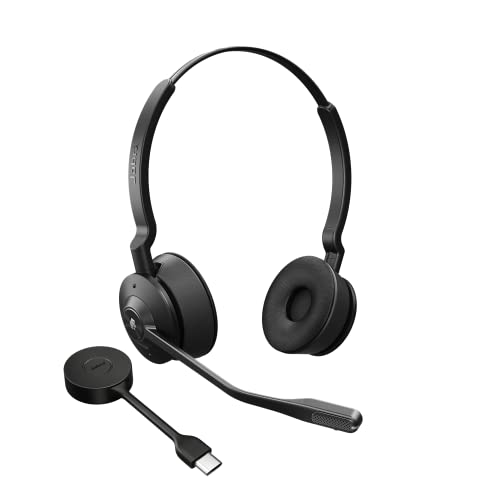 Jabra Engage 55 SE (Second Edition) Dual-Ear Wireless Headset w/Link 400 USB-C DECT Adapter – Noise-Cancelling Microphone, Extensive Range – Works with All UC Platforms Like Google Meet & Zoom, Black - size: USB-C Adapter, style: All Platforms