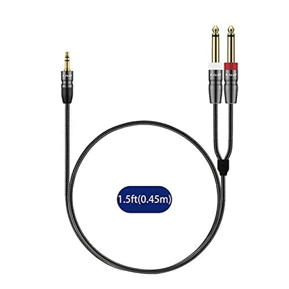 J&D 3.5mm to Dual 1/4 inch Stereo Splitter Y Cable, 3.5mm 1/8 inch TRS Stereo Male to Dual 1/4 inch 6.35mm Mono Male Y-Splitter Cable for Phone/Amplifiers/Mixer Audio Recorder, 1.5 Feet - size: 1.5 Feet