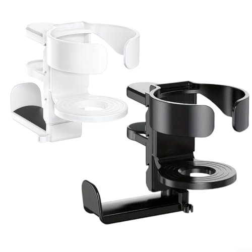 Under Desk Organizer Cup Holder and Headphone Hanger 2 in 1 Adjustable Clamp for a Cleaner Workspace (Black) - color: Black