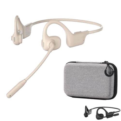 Bluetooth Headset, Over Ear Bluetooth Bone Conduction Headset with Mic,Noise Cancelling Wireless Headset with Mute Button, for for Truckers Meeting, Home Office,Driving (Apricot) - color: Apricot