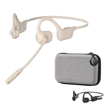 Bluetooth Headset, Over Ear Bluetooth Bone Conduction Headset with Mic,Noise Cancelling Wireless Headset with Mute Button, for for Truckers Meeting, Home Office,Driving (Apricot) - color: Apricot