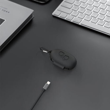 Geekria Silicone Case Cover Compatible with Samsung Galaxy Buds+ True Wireless Earbuds, Protective Carrying Case with Keychain Hook, Charging Port Accessible (Black)