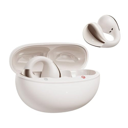 QCY Crossky C30 Open Ear Headphones Wireless Bluetooth, Clip-On Earbuds with 4 ENC Noise Cancelling Mic, Stable Fit, Dual Connection, EQ Customized, Sports Earphones for Workout/Running - color: White