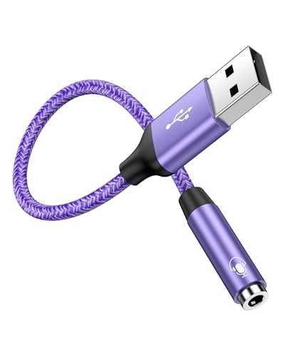 USB to 3.5mm Audio Adapter, AUX to USB Headphone Adapter, Stereo Converter | USBA to Headset Jack Adaptor for PC, Laptop, Speaker, PS5, Car Audio, Type A Port to Aux 3.5 mm Adoptor Male to Female - color: Purple