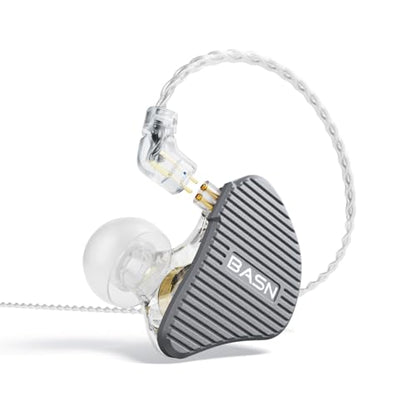 BASN Mix-PD in Ear Monitor,Planar Driver+Dynamic Driver 2-Pin Cable,Grey | Two Mixed Drivers IEM with CNC Crafted Metal Cover, Wired Detachable 0.78mm 2-Pin Silver Plated OFC Cable for Musicians - color: Grey