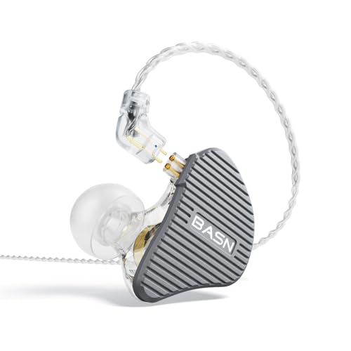 BASN Mix-PD in Ear Monitor,Planar Driver+Dynamic Driver 2-Pin Cable,Grey | Two Mixed Drivers IEM with CNC Crafted Metal Cover, Wired Detachable 0.78mm 2-Pin Silver Plated OFC Cable for Musicians - color: Grey