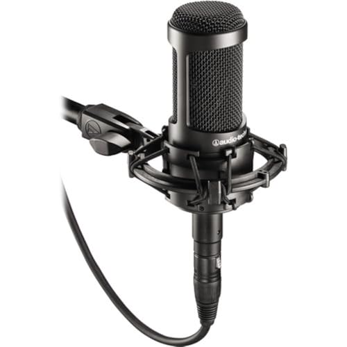 Audio-Technica AT2035 Cardioid Condenser Microphone Bundle with Pop Filter + XLR Cable + Microphone Desktop Stand + Microfiber Cleaning Cloth (5 Items)