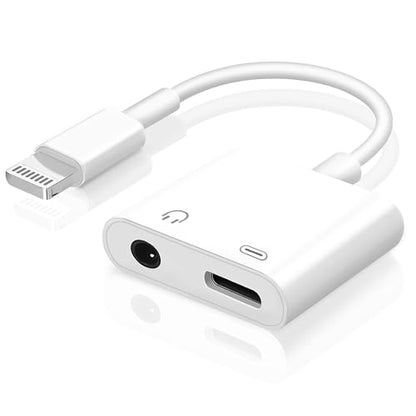 [Apple MFi Certified] 2-in-1 Charging & Audio Adapter for iPhone, Lightning to 3.5mm Headphone Jack Dongle Splitter, Supports Hi-Res Lossless Sound, Compatible with iPhone 14/13/12/11/XS/XR/8/7 1Pack - color: White