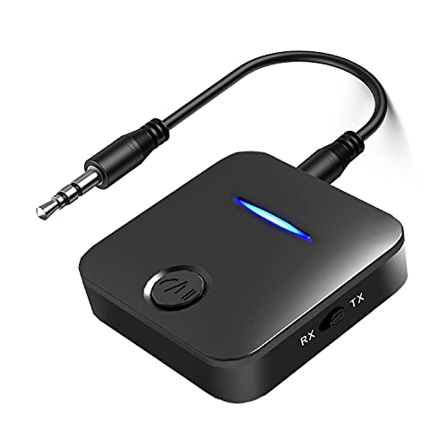 Bluetooth 5.4 Transmitter and Receiver, 2-in-1 Wireless Audio Adapter with Built-in Microphone for Car, TV, Home Stereo, Sound Bar - Hands-Free Calling Low Latency